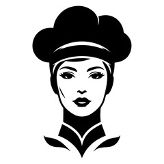minimal beautiful female chef face vector silhouette, silhouette, black color, white background