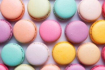 Obraz premium Colorful Macarons in a Delightful Flat Lay Composition