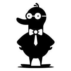 minimal carton funny character, Mr. duck, vector silhouette, white background