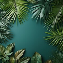 Fototapeta na wymiar Tropical Leaves Flat Lay with Ample Empty Space
