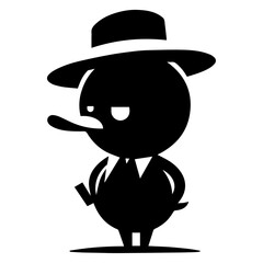 minimal carton funny character, Mr. duck, vector silhouette, white background