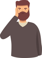 Bearded man dental problem icon cartoon vector. Injury caries. Toothache patient