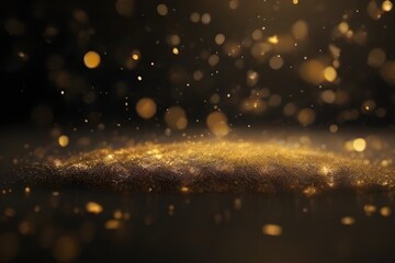 Golden luxury bokeh on particles floating in the air. Dust and glitter particles background. Black background , Use blending mode screen.  Generative Ai - obrazy, fototapety, plakaty