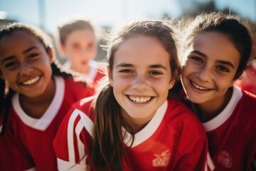Group portrait of a youth female soccer team