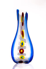 handcrafted vase from Murano, Italy,  with multicoloured motifs, isolated on white background 