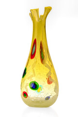 handcrafted Yellow vase from Murano, with multicoloured motifs, isolated on white background