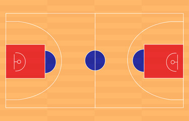 Basketball court floor with a line on the wood texture Vector illustration