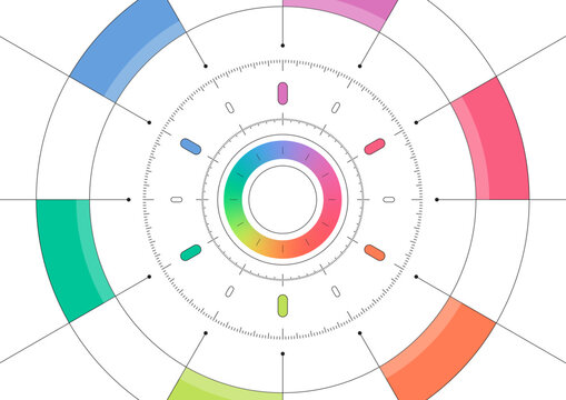 recommend clip art: round, central technology background. outline technological digital background. outline digital interface. color dial concept