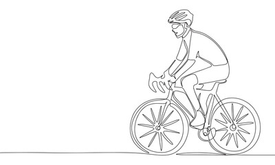 One line continuous man on bicycle. Line art man on bicycle outline. Hand drawn vector art.