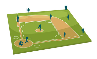 Baseball Field perspective, baseball silhouette illustration,