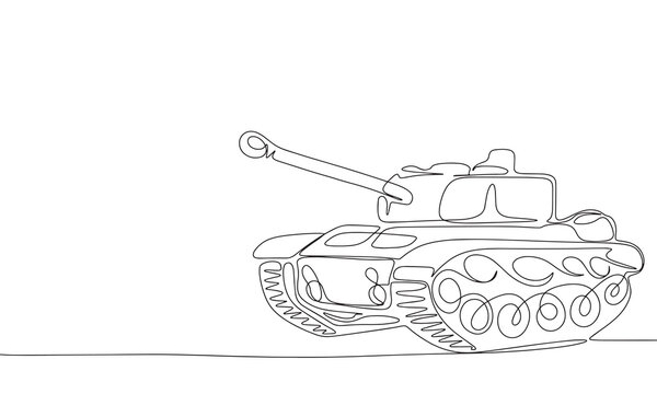 recommend clip art: One line continuous military tank. Line art military tank outline. Hand drawn vector art.