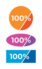 round 100 percent, ellipse 100 percent, rectangular 100 percent concept. 100 percent concept for growth, economy, finance, business