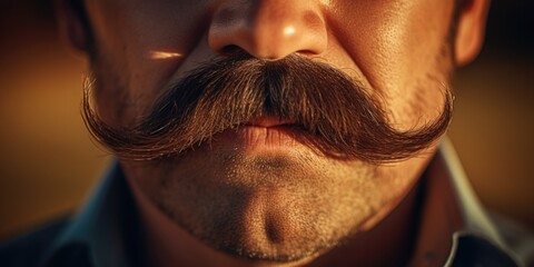 A detailed shot of a man's face with a prominent mustache. Ideal for portraying masculinity and sophistication
