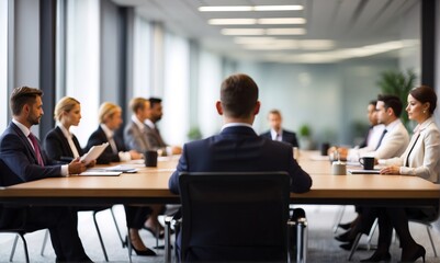 Fototapeta na wymiar blurred people at a board meeting. Corporate job