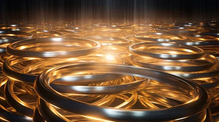 Rolgordijnen metal rings illuminated with gold light © Taia