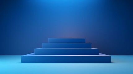A blue background is used to create a mockup illustration of a geometric podium for presenting products.