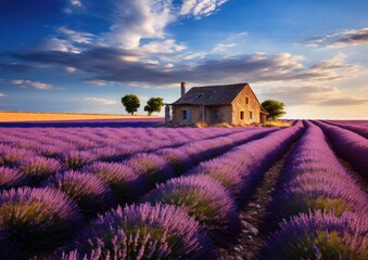 lavender field, french countryside,  - obrazy, fototapety, plakaty