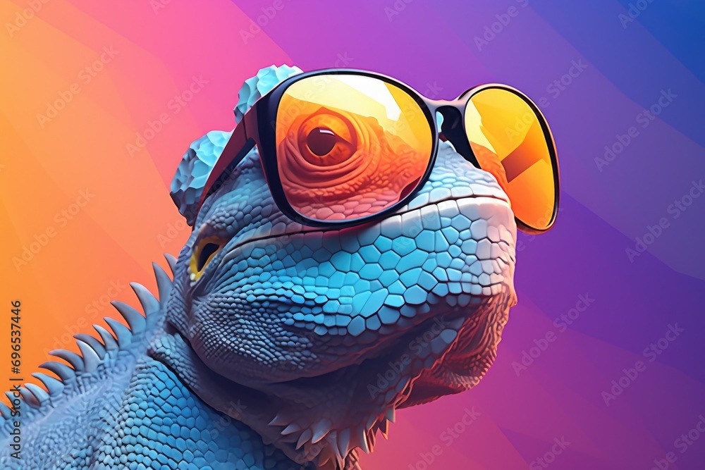 Aufkleber A lizard wearing sunglasses on a vibrant and colorful background. Perfect for adding a fun and quirky touch to any project or design