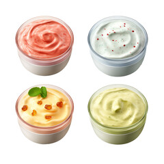 Tasty small bowl of different sauces isolated on transparent background - obrazy, fototapety, plakaty