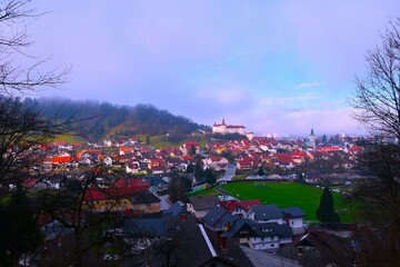View of the town and castle of Skofja Loka in Gorenjska, Slovenia