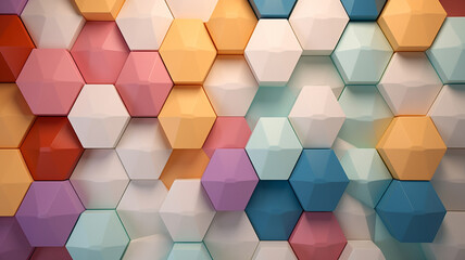 A 3D hexagonal honeycomb wall pattern in a modern studio, painted in soft pastels. 8k,