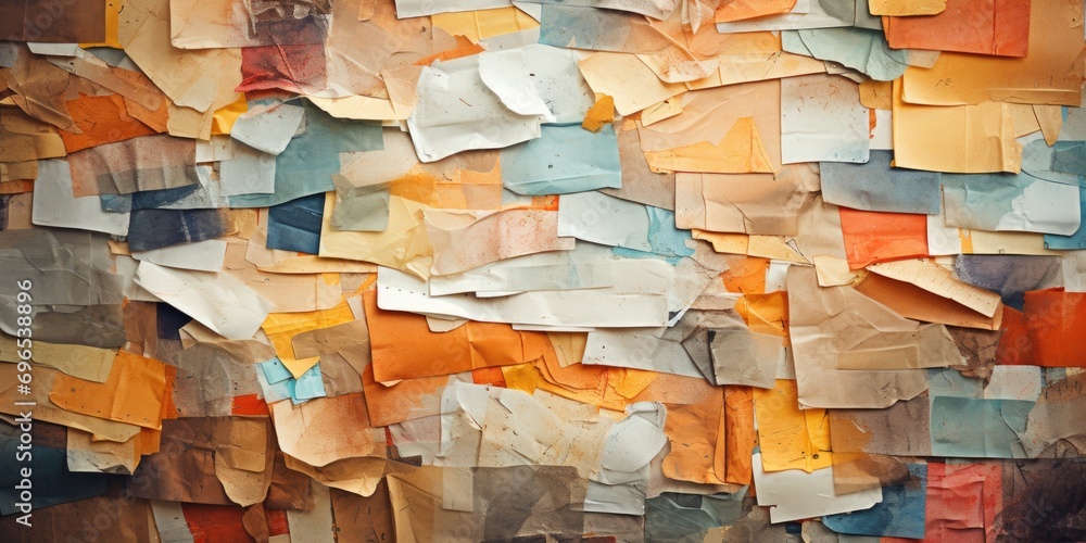 Poster A wall covered in torn pieces of paper. This versatile image can be used for various design projects