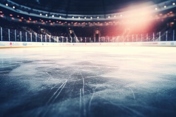 A picture of a hockey goalie standing on an ice rink. This image can be used to depict the intensity and skill of a hockey match - obrazy, fototapety, plakaty