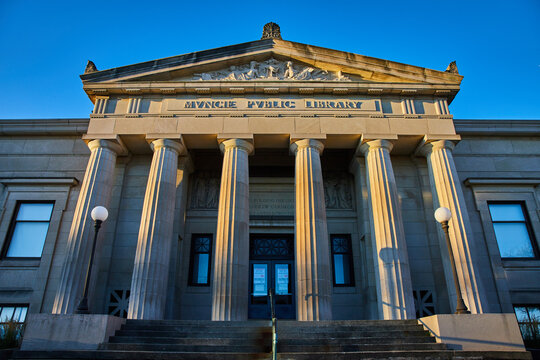 Golden Hour at Muncie Carnegie Library - Neoclassical Facade