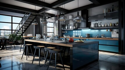 Moderne, blaue Küche