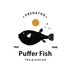 vintage retro hipster puffer fish logo vector outline silhouette art icon © Artoniumw