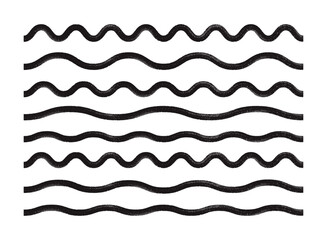 Black bold grunge wavy lines. Abstract zigzag textured brush wave strokes - obrazy, fototapety, plakaty