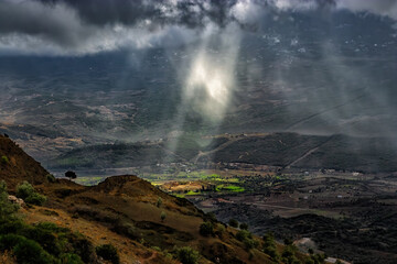 Sunrays between rainy clouds north Morocco
