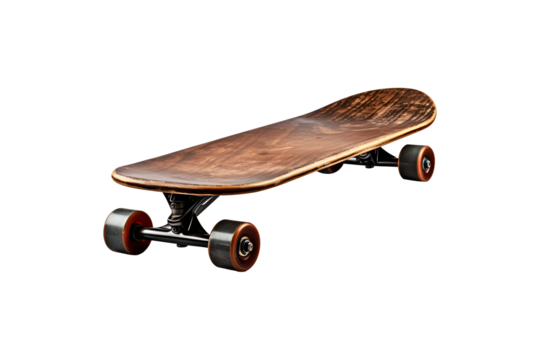 Brown wheel skateboard deck isolated on transparent background