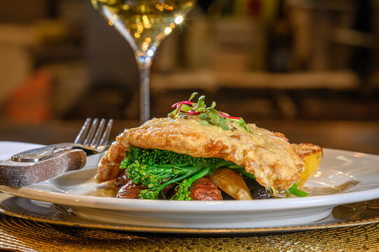 Chicken Francese with Fingerling Potatoes and Brocollini
