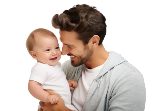 Loving father with a baby in his arms, cut out