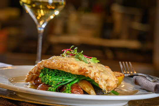 Chicken Francese with Fingerling Potatoes and Brocollini