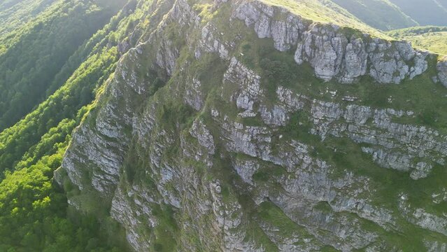 Drone view from the path from Beklemeto to Kozya Stena, Troyan Balkan, Bulgaria