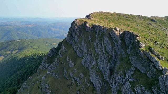 Drone view from the path from Beklemeto to Kozya Stena, Troyan Balkan, Bulgaria