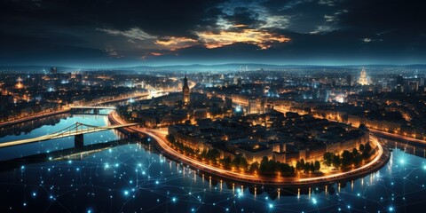 the modern, creative communication, and internet network connecting seamlessly in a smart city.