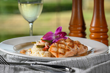 Grilled Salmon on a bed of Rice