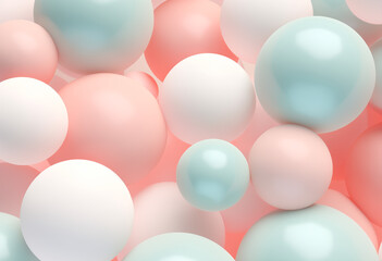 Minimal product podium stage with multicolor pastel color balloons in geometric shape for presentation background. Abstract background and decoration scene template.generative ai.
