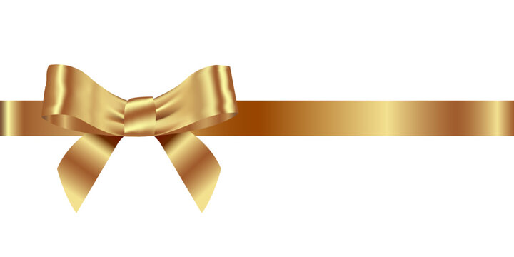 Gold bow and gold ribbon with realistic shadow for decorating cards, gift boxes, greeting cards. on a white background