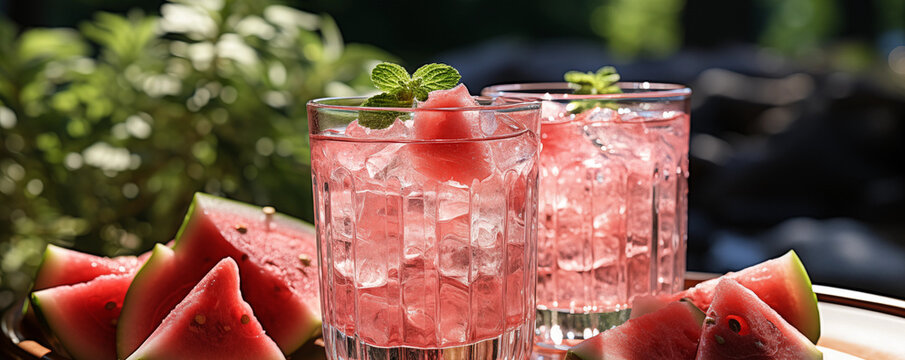 old refreshing cocktail drink watermelon illustration summer cool, refreshment fresh, party fruit cold refreshing cocktail drink watermelo created by ai