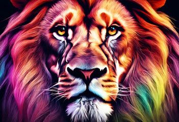 face of lion in rainbow color 4k