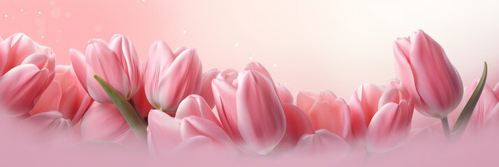 Valentines Day Blank Banner with Beautiful pink tulips frame and Space for Custom Text and Messages. Copyspace