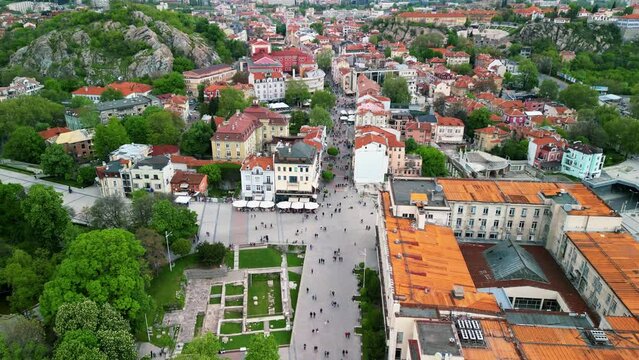 Aerial view over Center of Plovdiv will be the host of the European Capital of Culture in 2019. With Neolithic settlement is one of the world's oldest cities.