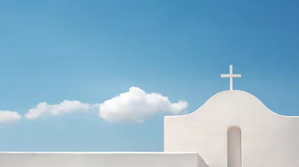 Foto op Aluminium Minimalist church somewhere in the Mediterranean against a blue sky with clouds © Roman