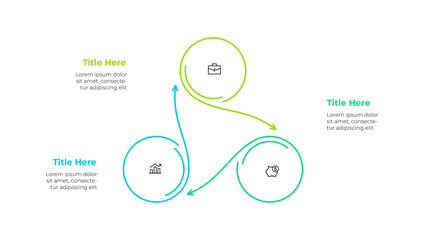 Infographic element of cycle diagram template with 3 circles and icons. Linear vector illustration for business progress performance