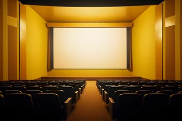 Foto op Canvas Kinomagie in Gelb: Kinosaal mit weißer Leinwand und stimmungsvollem Ambiente für filmische Unterhaltung © Seegraphie