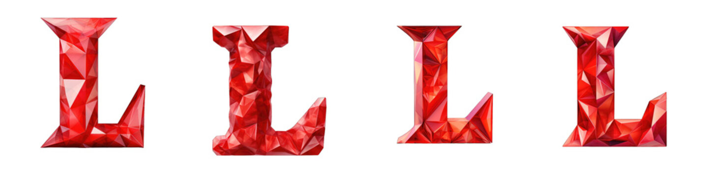 Red colored geometric polygonal alphabet, logotype, letter L isolated on a transparent background